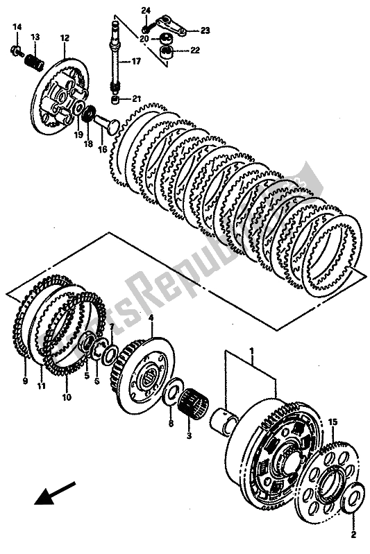 All parts for the Clutch of the Suzuki GSX R 750R 1989