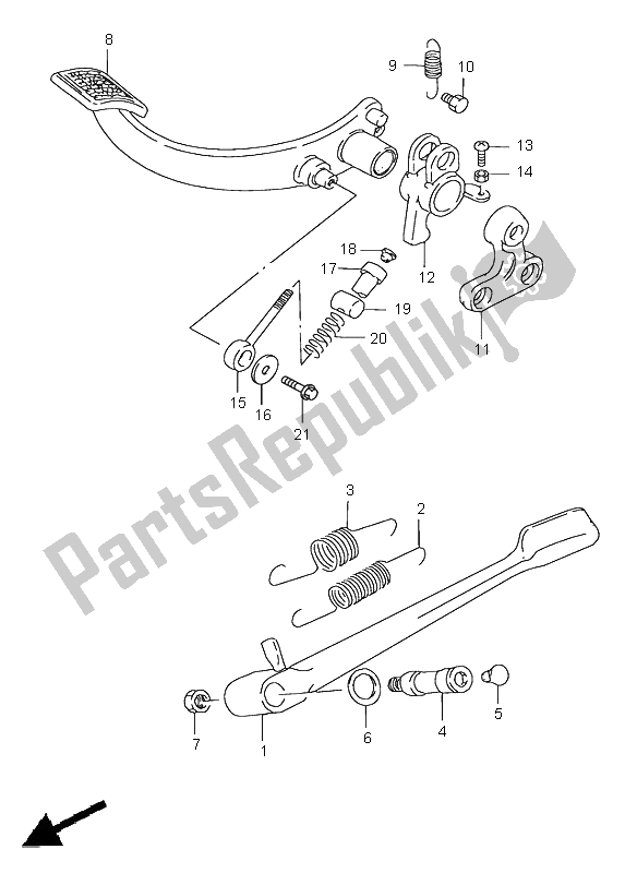 All parts for the Stand & Rear Brake of the Suzuki VS 1400 Intruder 1998