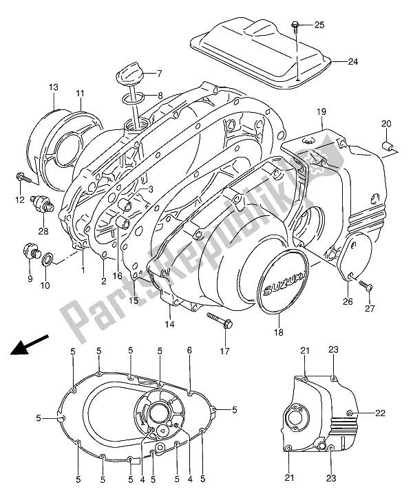 Wszystkie części do Pokrywa Skrzyni Korbowej Suzuki GS 500 EU 1993