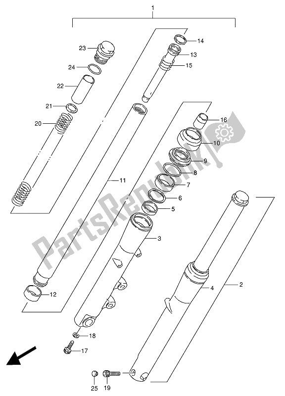 All parts for the Front Fork of the Suzuki VS 800 GL Intruder 1993