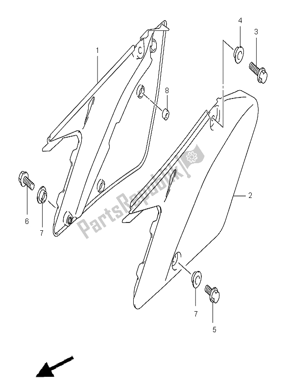 All parts for the Frame Cover of the Suzuki RM 125 2002