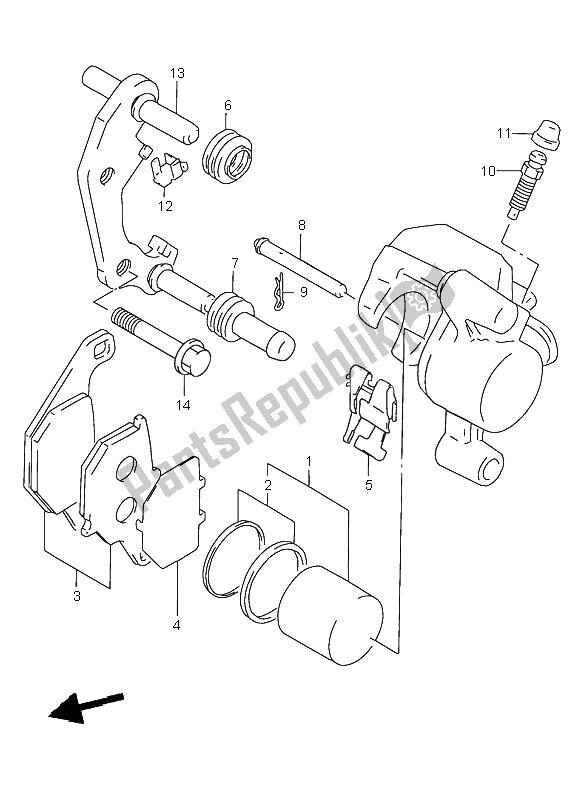 All parts for the Front Caliper of the Suzuki RM 80 2001