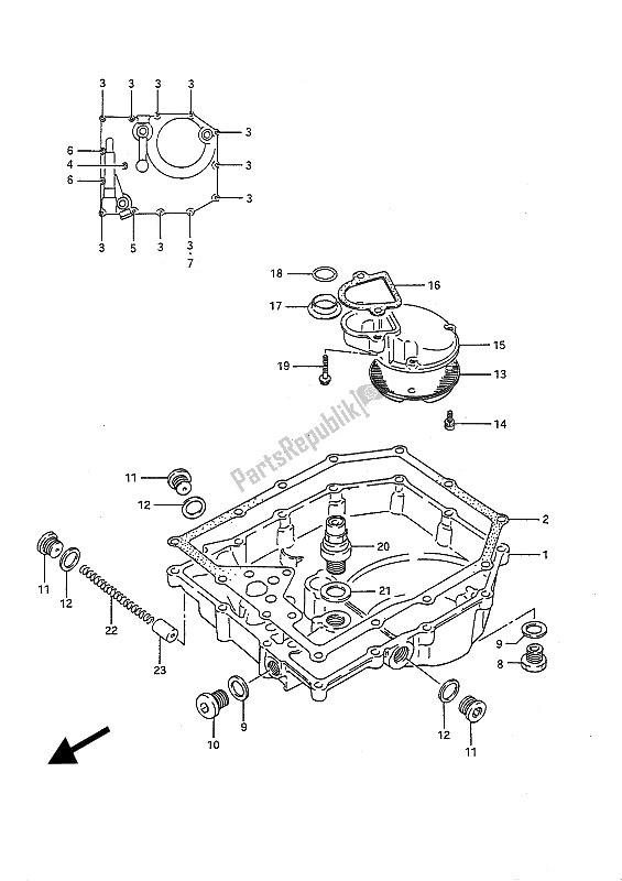 All parts for the Oil Pan of the Suzuki GSX R 750 1991