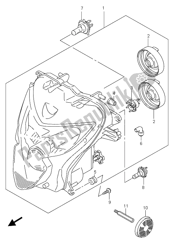 Todas las partes para Linterna Frontal (e24) de Suzuki GSX R 600 2004