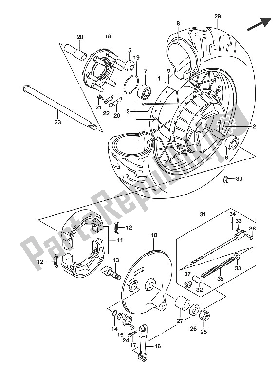 Tutte le parti per il Ruota Posteriore (vl800 E19) del Suzuki VL 800 Intruder 2016