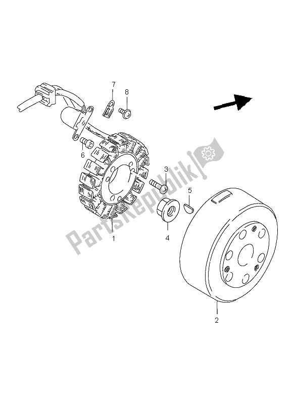 All parts for the Magneto of the Suzuki GZ 250 Marauder 1999