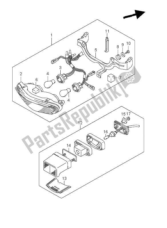All parts for the Rear Combination Lamp of the Suzuki DL 650A V Strom 2009