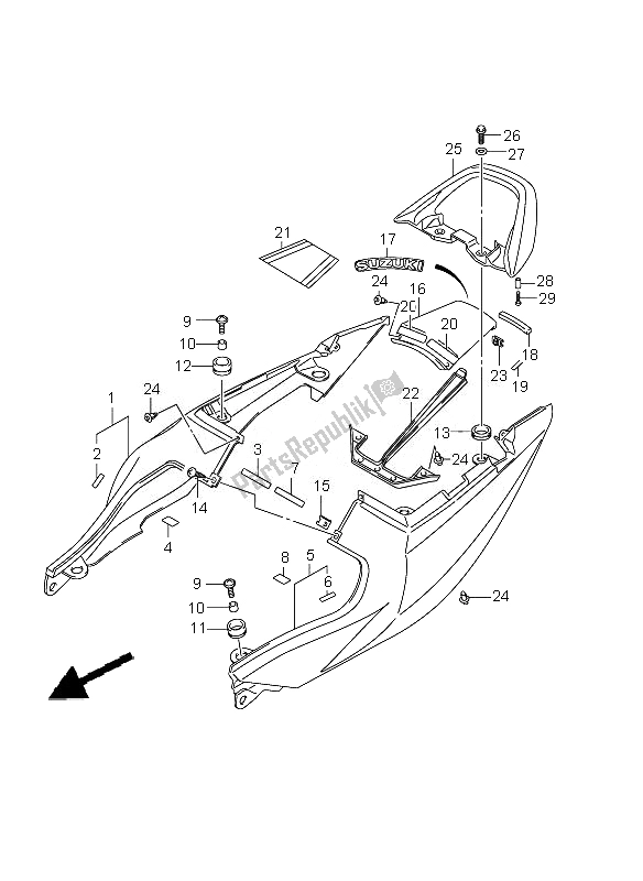 All parts for the Seat Tail Cover of the Suzuki SV 650 SA 2010
