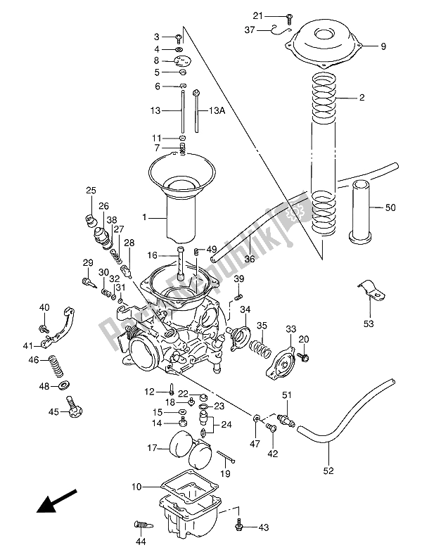 Alle onderdelen voor de Carburateur (achter) van de Suzuki VX 800U 1991