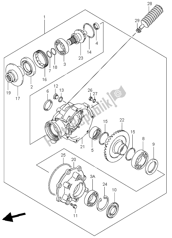 All parts for the Final Bevel Gear of the Suzuki LT F 250 Ozark 2003