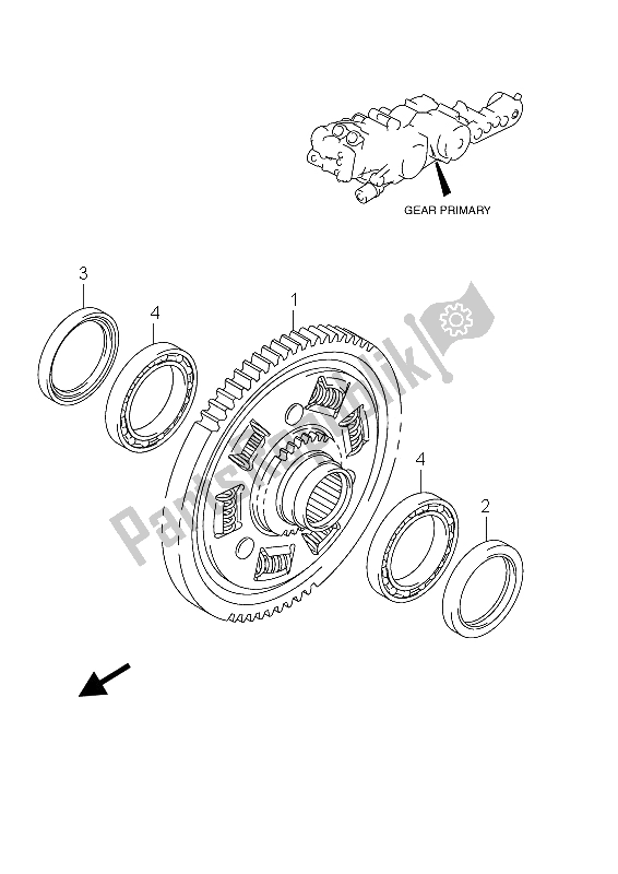 All parts for the Gear Primary of the Suzuki AN 650A Burgman Executive 2012