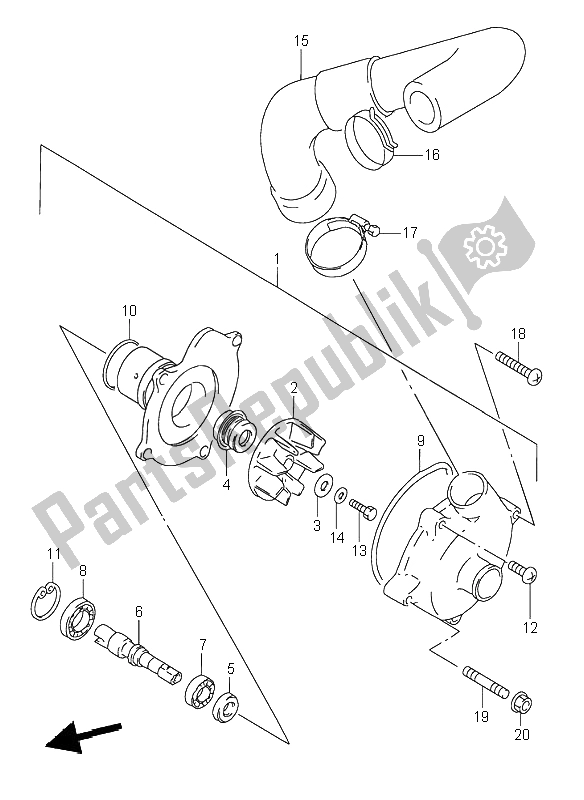 All parts for the Water Pump of the Suzuki RF 600R 1997