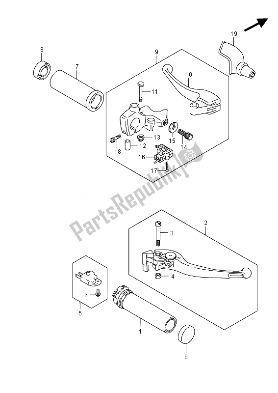 All parts for the Handle Lever (vzr1800uf E19) of the Suzuki VZR 1800 M Intruder 2014