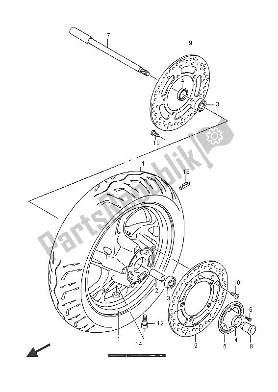 All parts for the Front Wheel (an400a) of the Suzuki Burgman AN 400 ZZA 2016