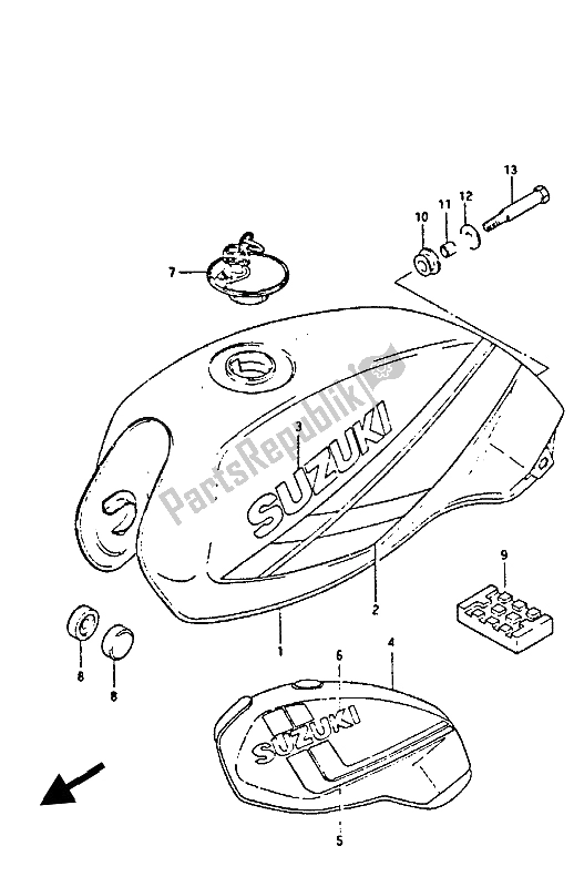 Alle onderdelen voor de Benzinetank van de Suzuki GS 450 ES 1987