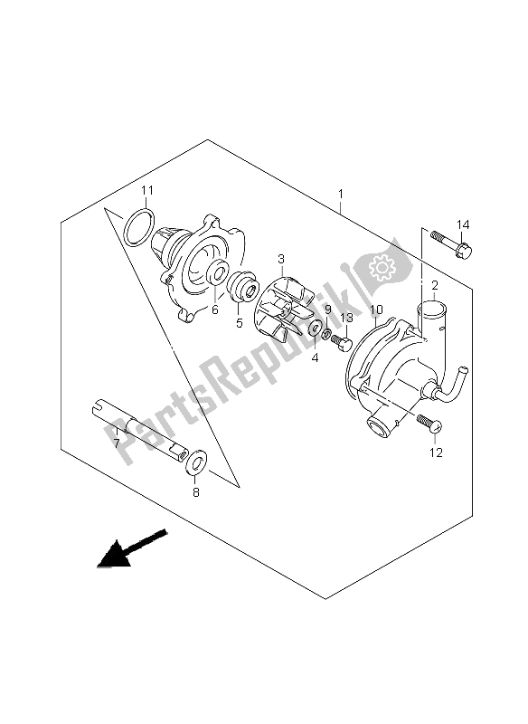 All parts for the Water Pump of the Suzuki GSX 1300R Hayabusa 2008