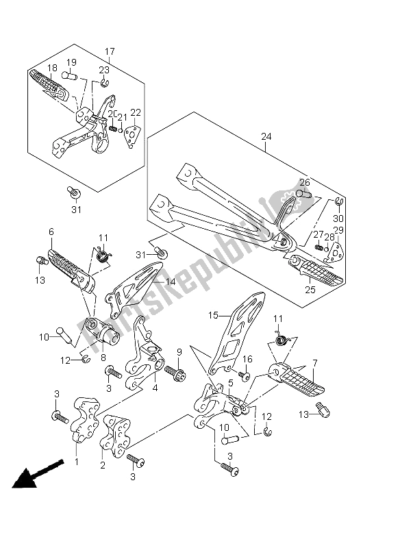 Tutte le parti per il Poggiapiedi del Suzuki GSX R 750 2011