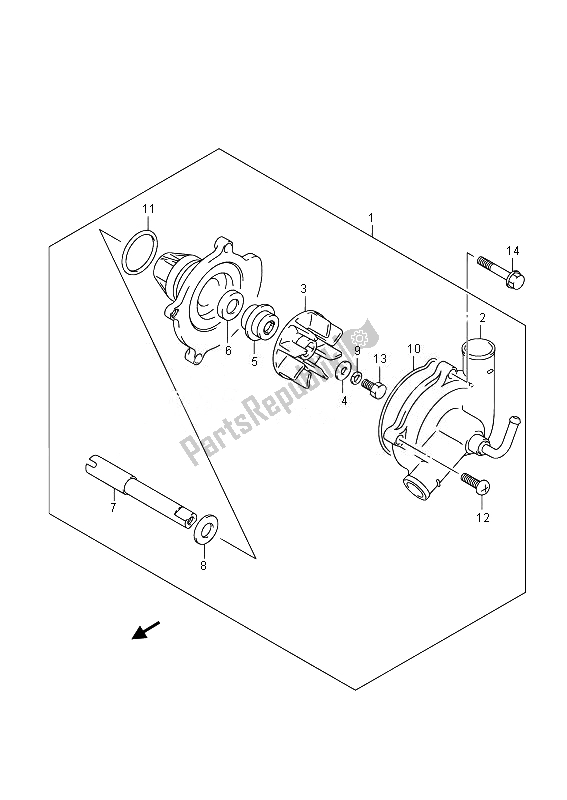 All parts for the Water Pump of the Suzuki GSX 1300 RA Hayabusa 2014