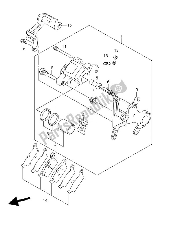 All parts for the Rear Caliper of the Suzuki RM 250 2007