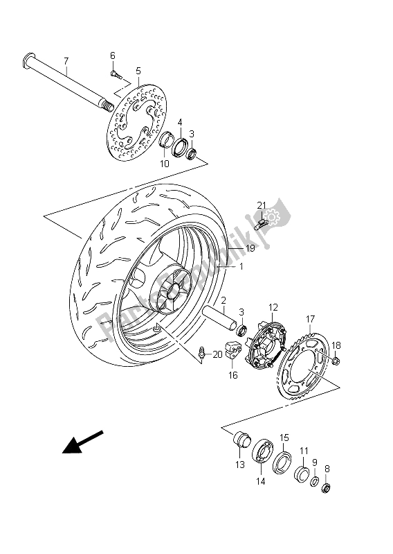 All parts for the Rear Wheel of the Suzuki GSX R 1000 2011