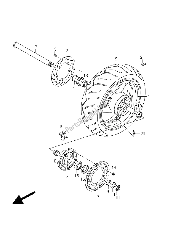 All parts for the Rear Wheel (gsf1250 E21) of the Suzuki GSF 1250A Bandit 2011
