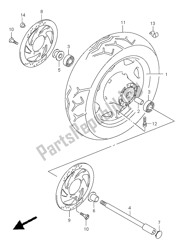 All parts for the Front Wheel of the Suzuki VL 1500 Intruder LC 2005
