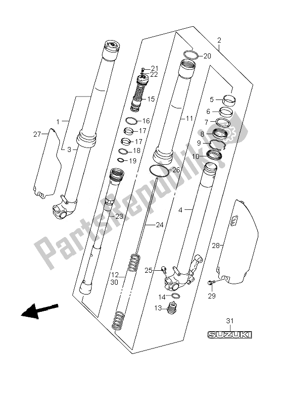 All parts for the Front Damper of the Suzuki RM Z 250 2007