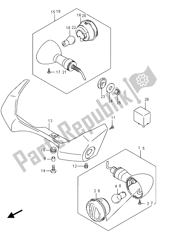 All parts for the Turnsignal Lamp of the Suzuki VZ 800 Intruder 2015