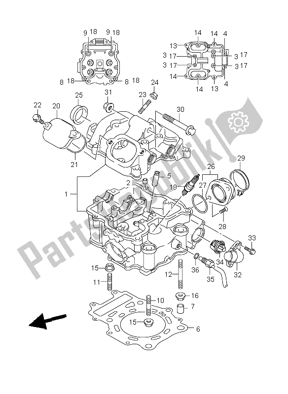 All parts for the Cylinder Head of the Suzuki LT A 500F Vinson 4X4 2006