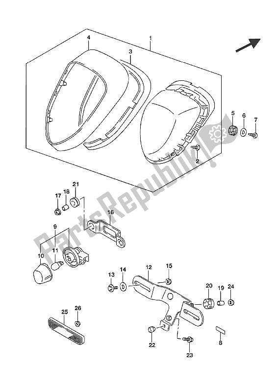 All parts for the Rear Combination Lamp (vl800ue E19) of the Suzuki VL 800 Intruder 2016