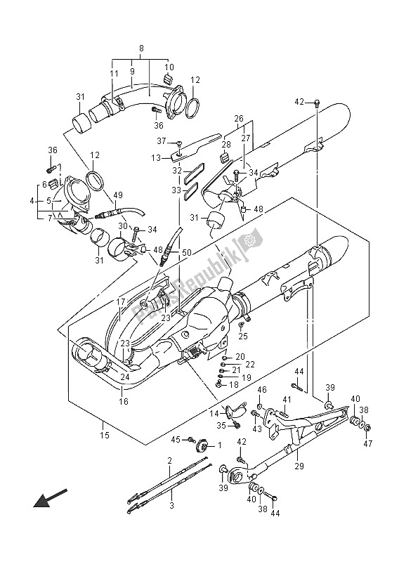 All parts for the Muffler (vzr1800bzuf E19) of the Suzuki VZR 1800 BZ M Intruder 2016