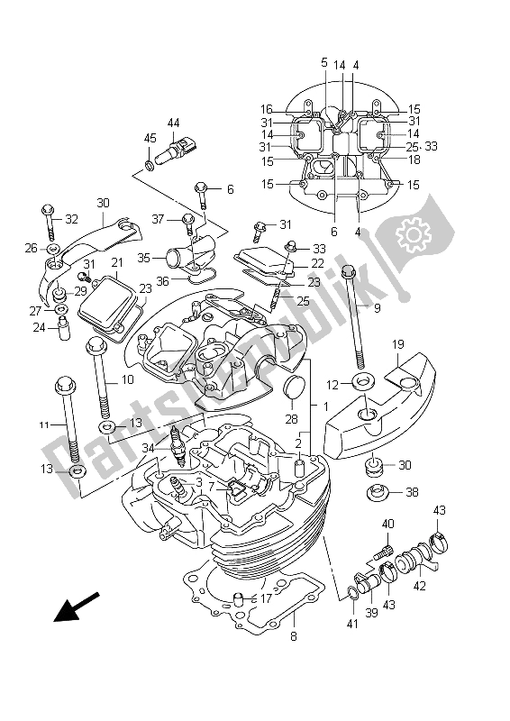 All parts for the Cylinder Head (front) of the Suzuki VZ 800 Intruder 2012