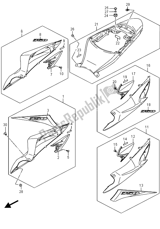 All parts for the Frame Cover of the Suzuki GSX R 750 2015