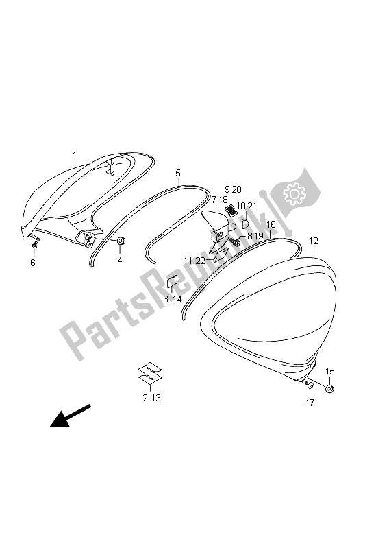 All parts for the Fuel Tank Side Cover of the Suzuki SFV 650A Gladius 2011