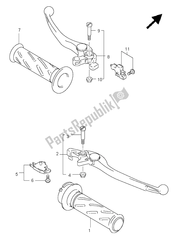 All parts for the Handle Lever (sv1000-u1-u2) of the Suzuki SV 1000 NS 2004