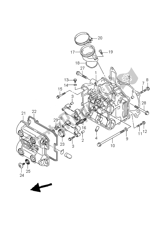 Alle onderdelen voor de Cilinderkop (voorzijde) van de Suzuki DL 1000 V Strom 2007