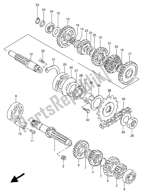 All parts for the Transmission of the Suzuki GN 250 1989