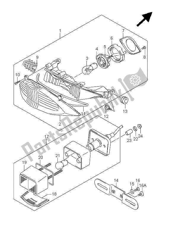 All parts for the Rear Combination Lamp of the Suzuki GSX 650 FA 2009