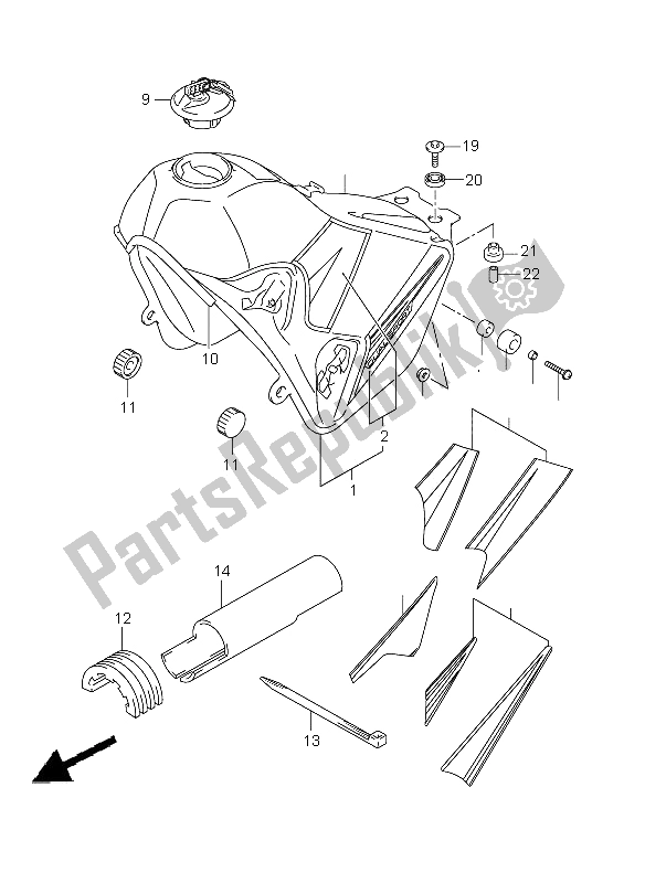 All parts for the Fuel Tank of the Suzuki DR Z 400S 2005