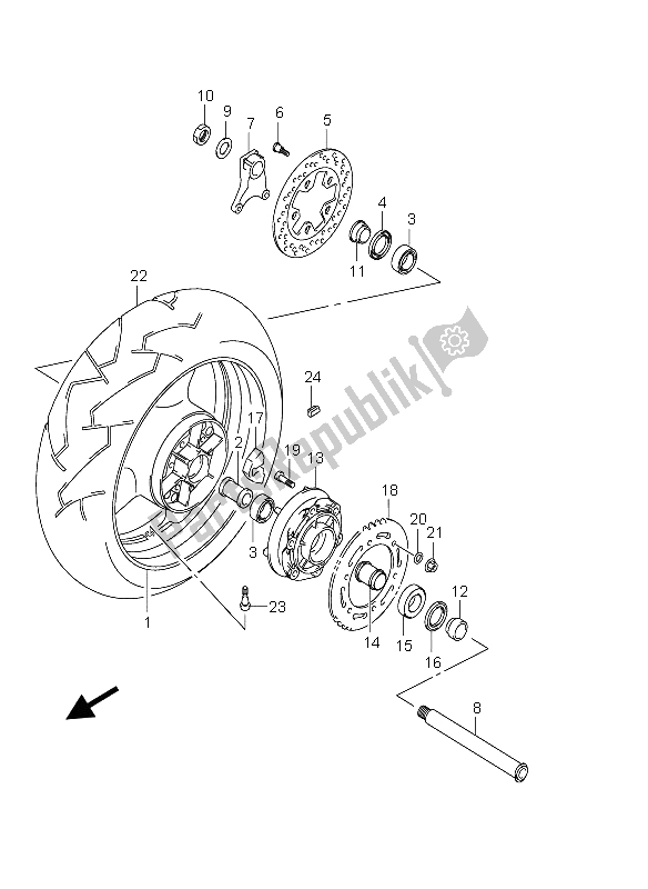 All parts for the Rear Wheel of the Suzuki GSX 1300R Hayabusa 2005