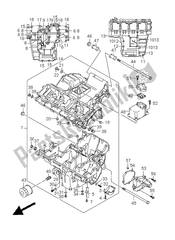 All parts for the Crankcase of the Suzuki GSX 1300 BKA B King 2009