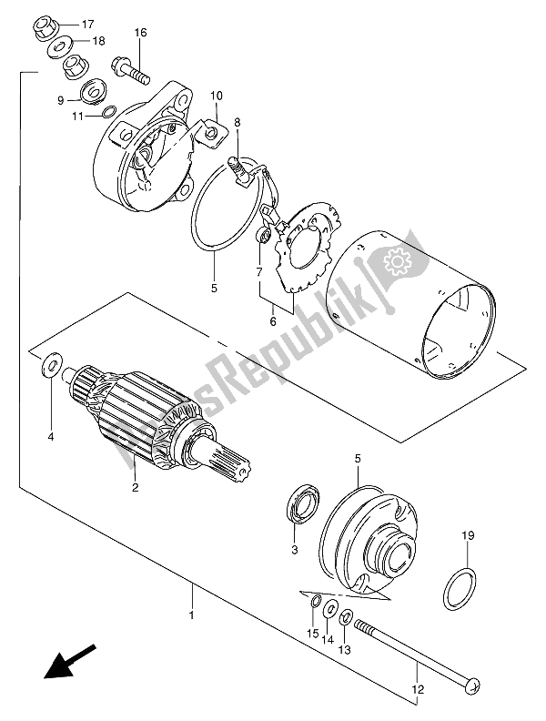 All parts for the Starting Motor of the Suzuki GN 250 1992