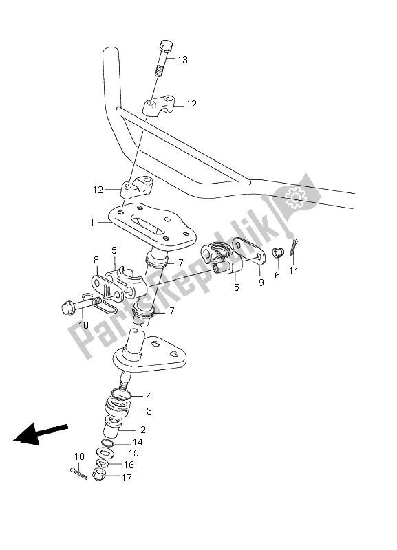 All parts for the Steering Shaft of the Suzuki LT 80 Quadsport 2004