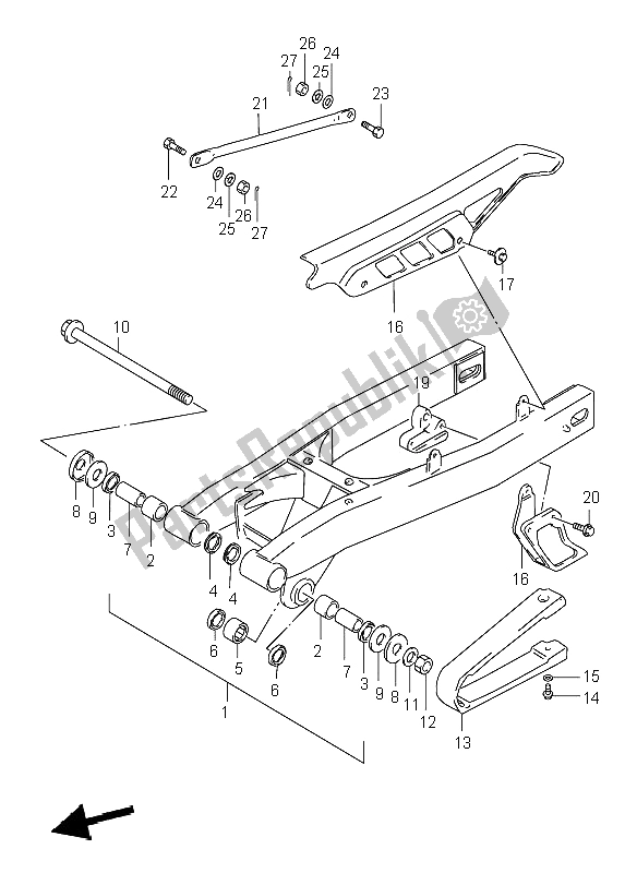 Tutte le parti per il Braccio Oscillante Posteriore del Suzuki DR 125 SE 2001