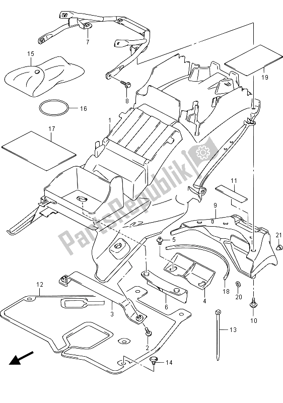 Toutes les pièces pour le Garde-boue Arrière (gsx1300rauf E19) du Suzuki GSX 1300 RA Hayabusa 2015