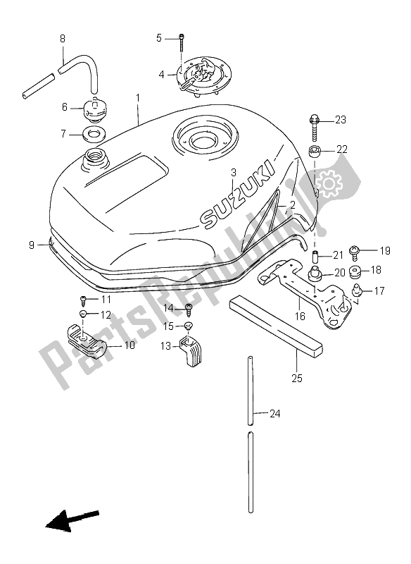 All parts for the Fuel Tank of the Suzuki GSX R 1100W 1997