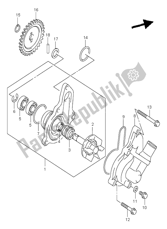 All parts for the Water Pump of the Suzuki DR Z 400S 2001