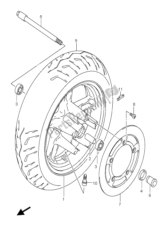 All parts for the Front Wheel of the Suzuki Burgman AN 400S 2006