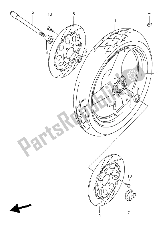 All parts for the Front Wheel of the Suzuki GSF 600 NS Bandit 1998