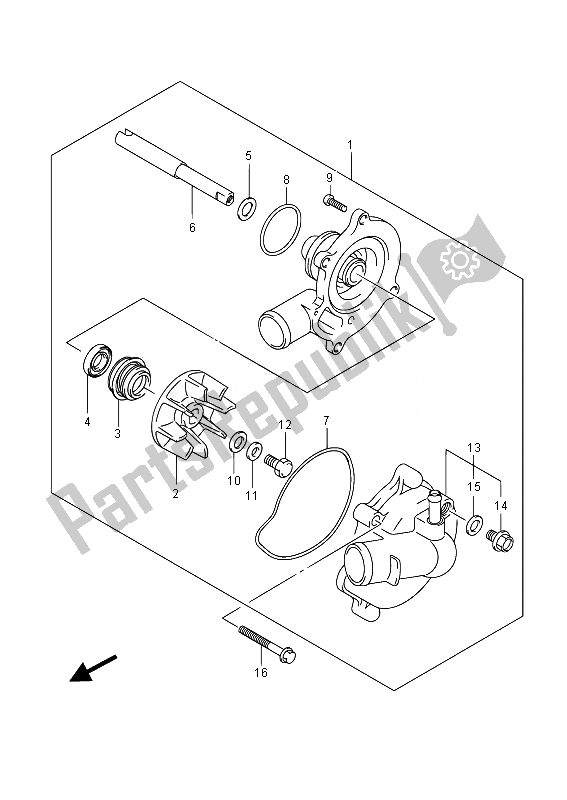 All parts for the Water Pump of the Suzuki GSX R 1000 2014